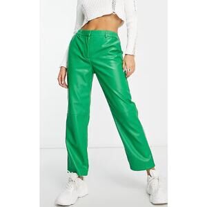 Asos Topshop Faux Leather Pleather Kelly Green Wide Leg Vinyl Pants 14 Festival